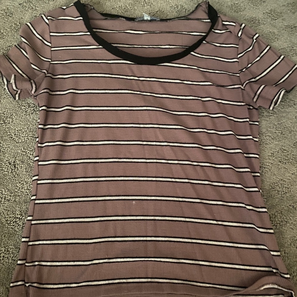 A striped purple/black shirt